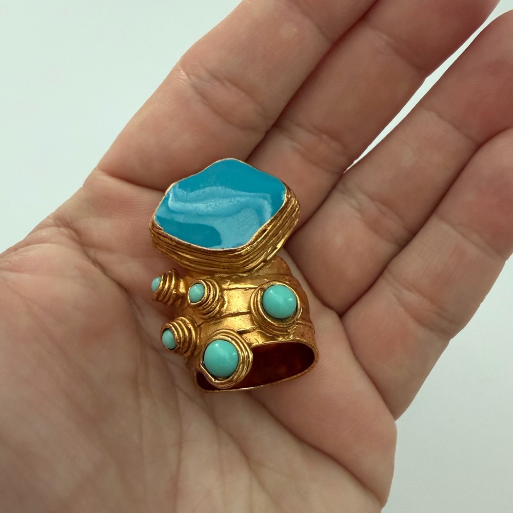 Yves Saint Laurent YSL Turquoise Cabochon Arty Cocktail Ring size 7